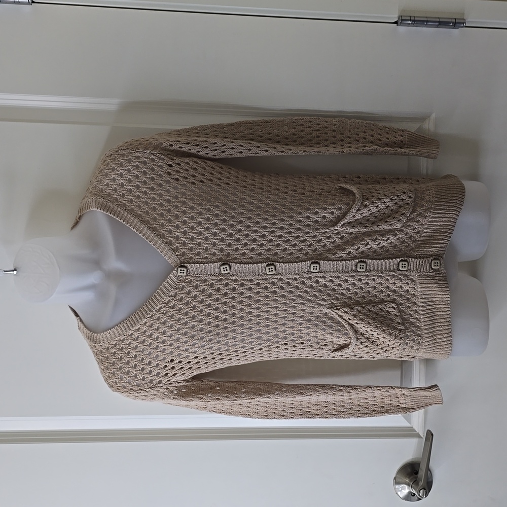 Forever 21 Tan Crochet Button Up Sweater Cardigan Size S/P‎